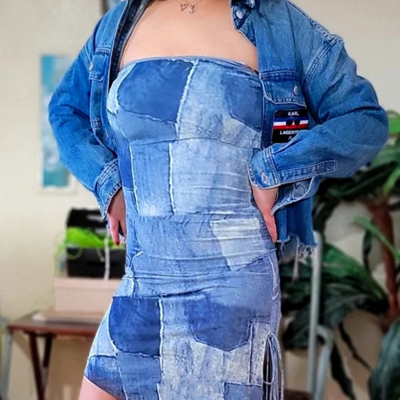 Fashion Nova Strapless Denim Dimension mini dress